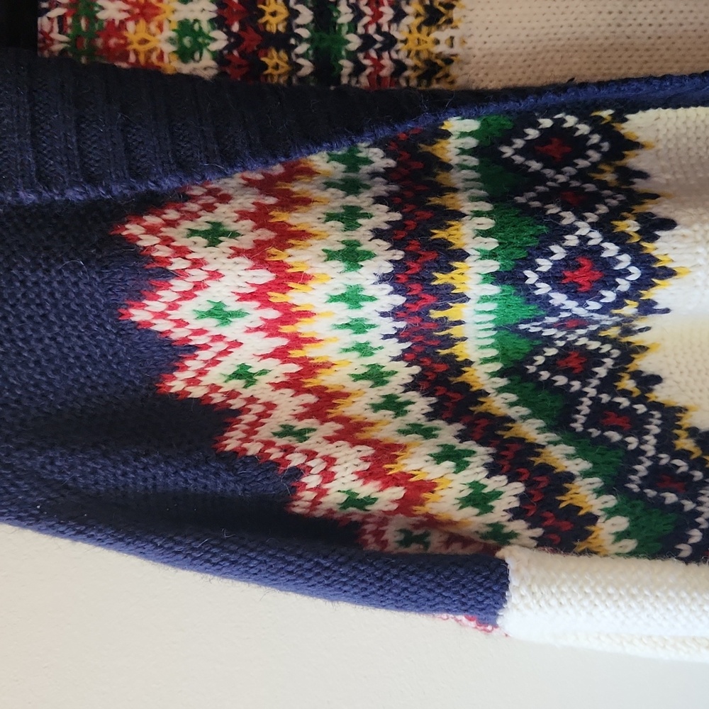 American Eagle Fair Isle Cardigan Chunky Knit Cream Navy Pockets, Size Xxl - Picture 6 of 12